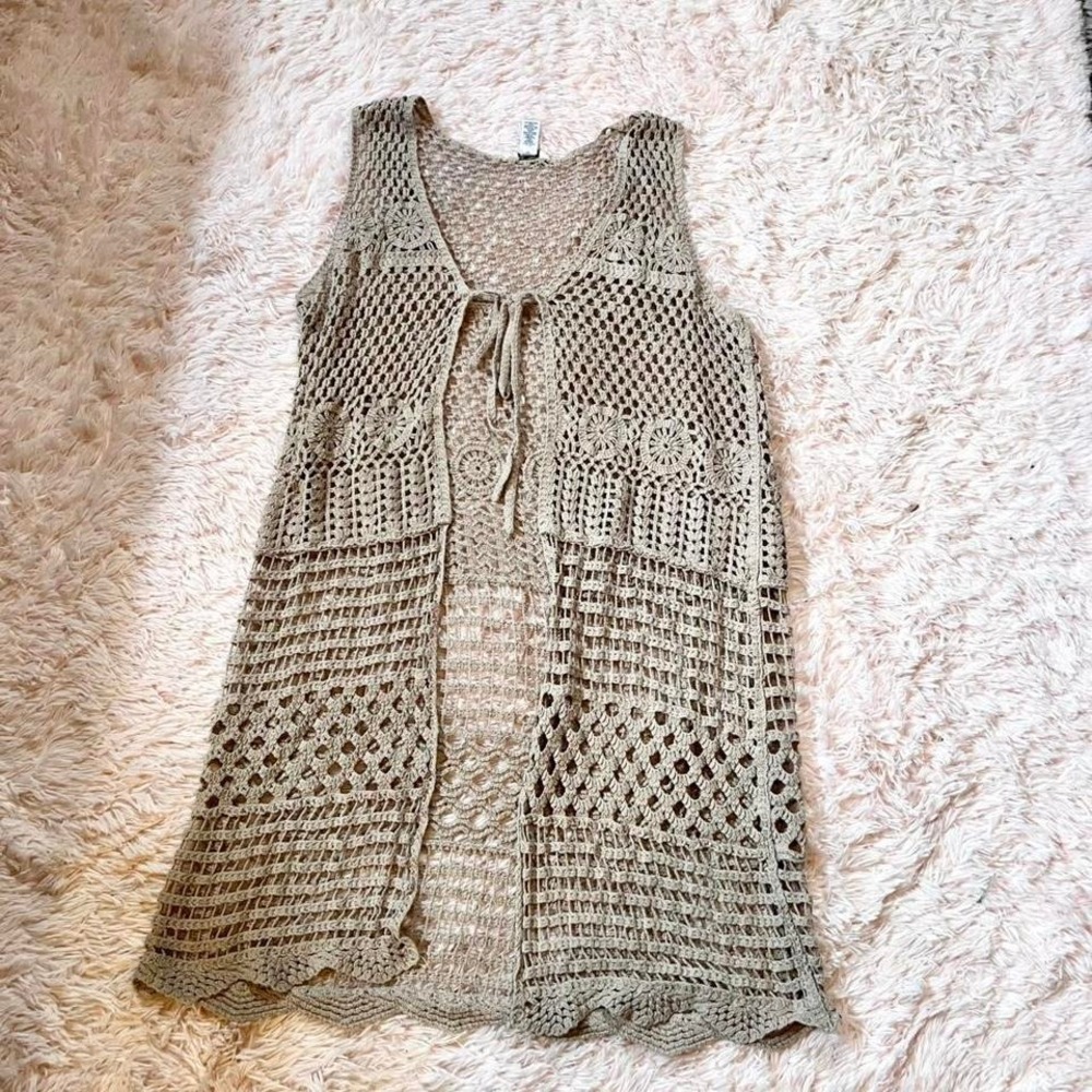 Crotchet Open Knit Y2K Cottage Core Indie Granola Hippie Tie Front Tank Cardigan